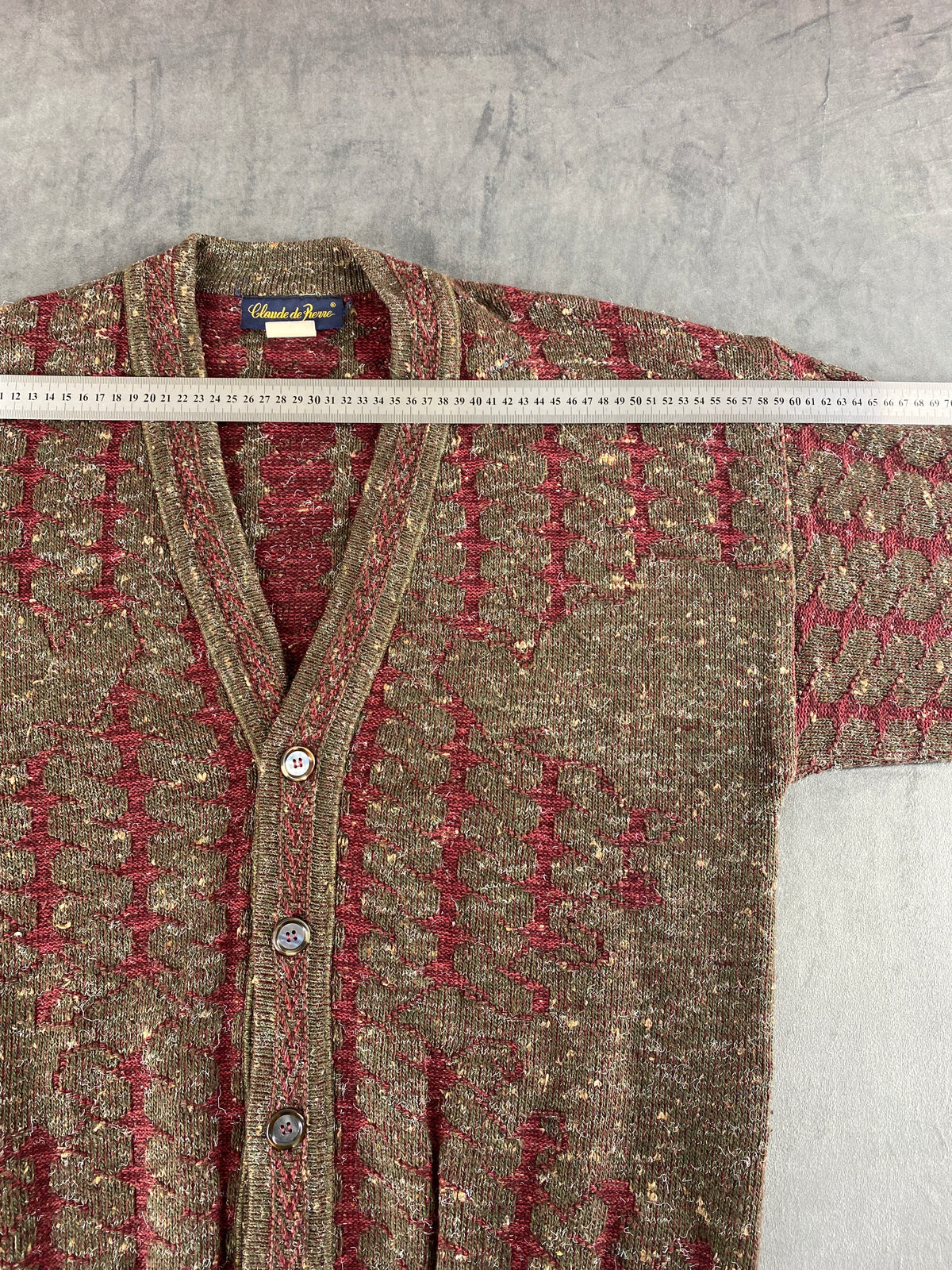Cardigan in lana marrone a righe Claude de Pierre vintage – Uomo Taglia L