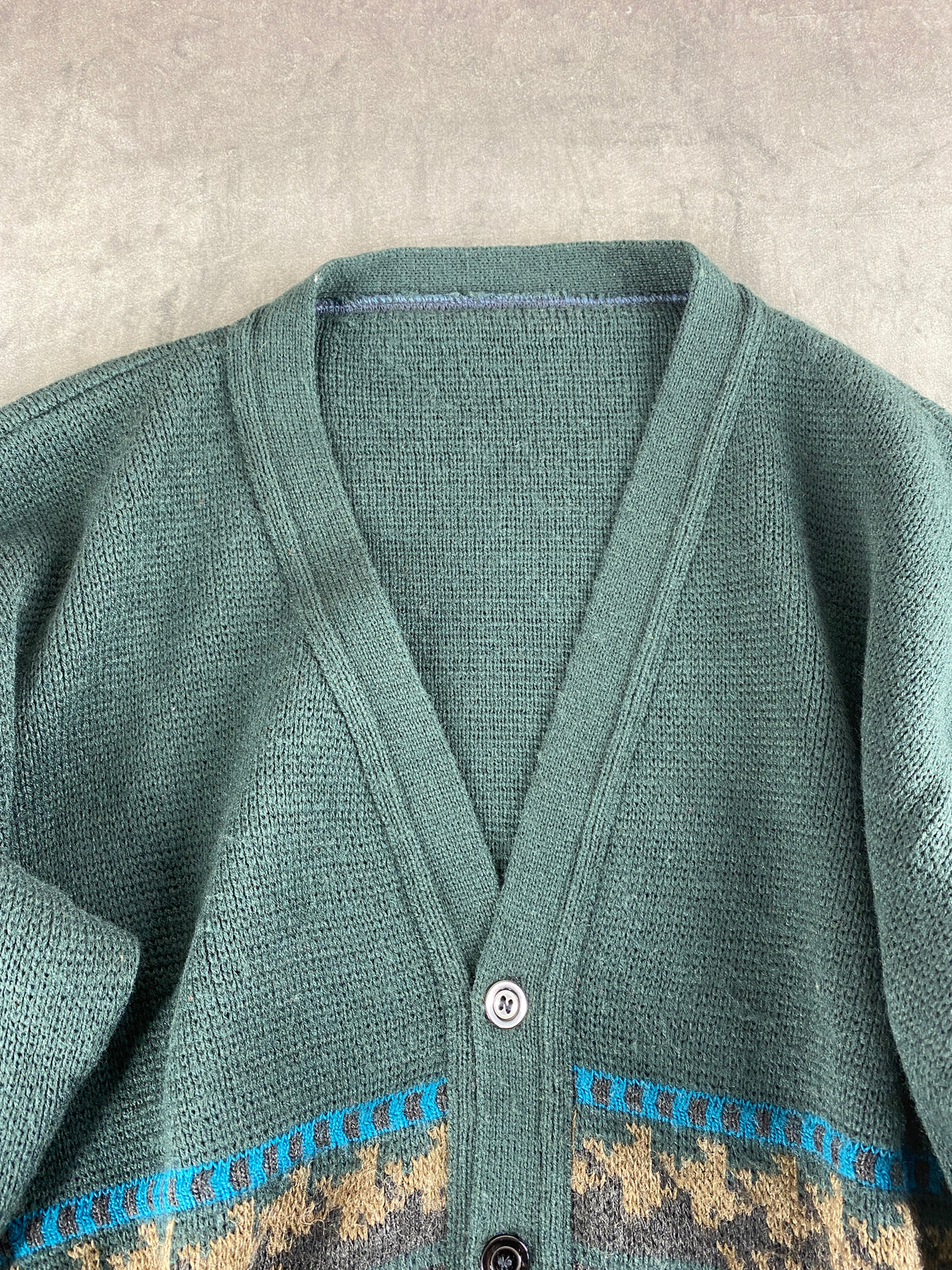 Cardigan in lana verde salvia a fantasia vintage – Uomo Taglia L
