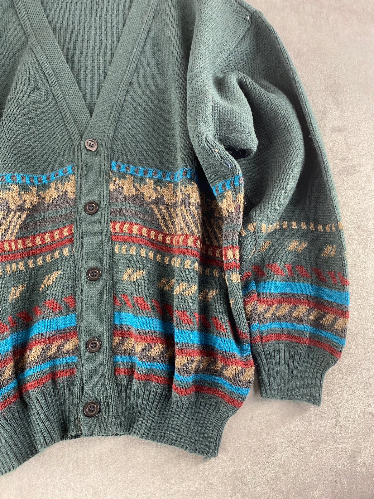 Cardigan in lana verde salvia a fantasia vintage – Uomo Taglia L