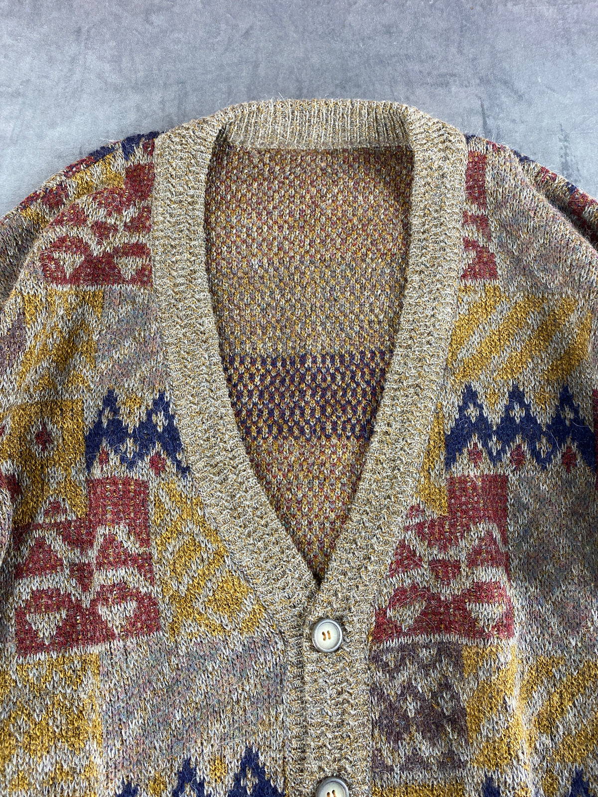Cardigan in lana a fantasia patchwork vintage – Uomo Taglia L