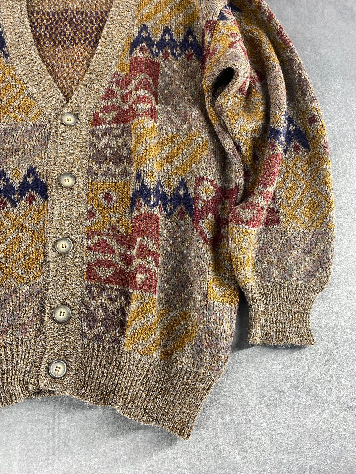 Cardigan in lana a fantasia patchwork vintage – Uomo Taglia L