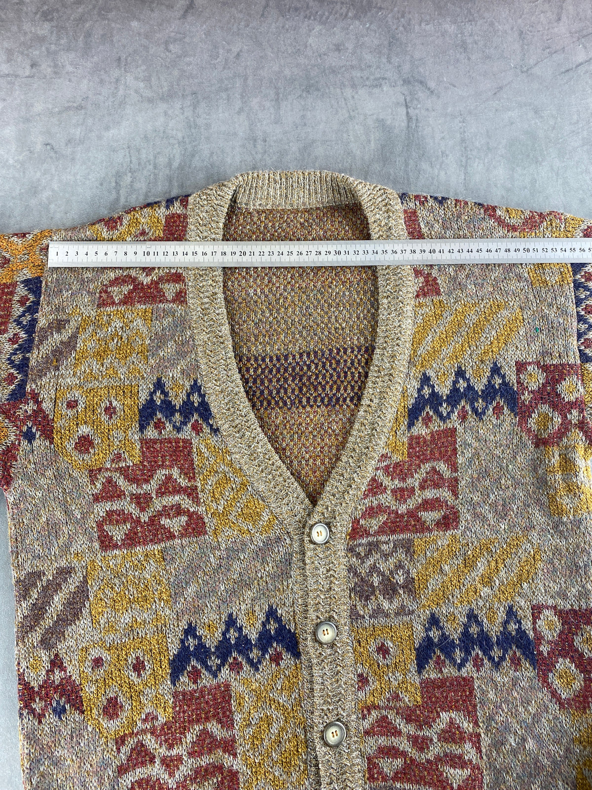 Cardigan in lana a fantasia patchwork vintage – Uomo Taglia L