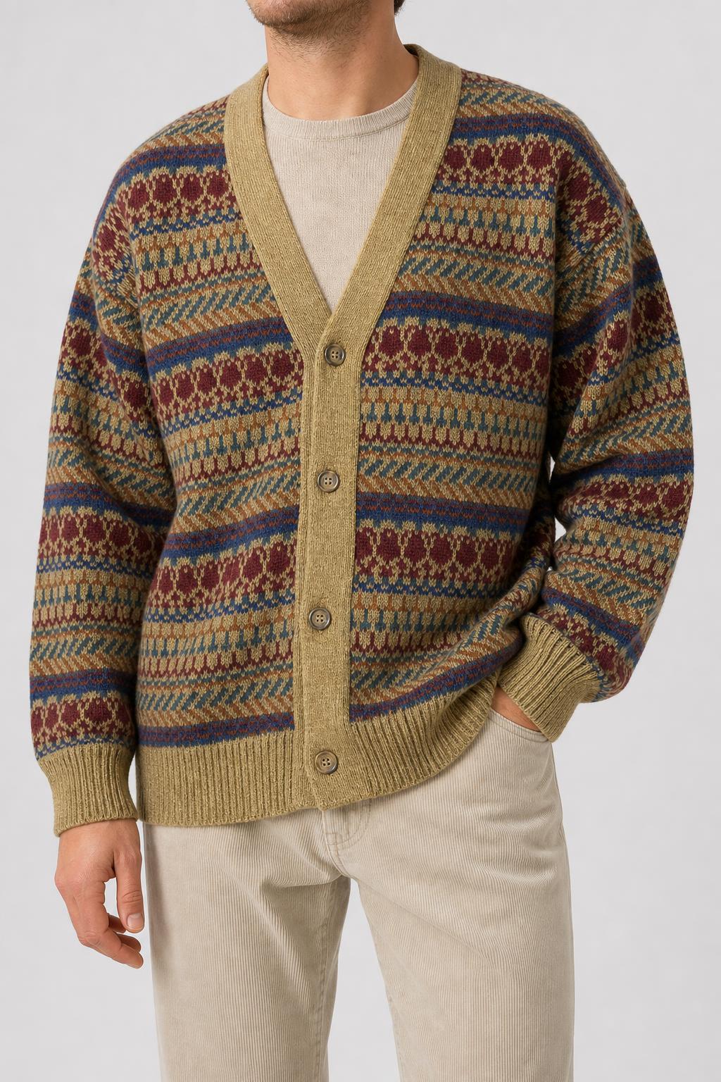 Cardigan in lana a fantasia fair-isle Janzen vintage – Uomo Taglia L
