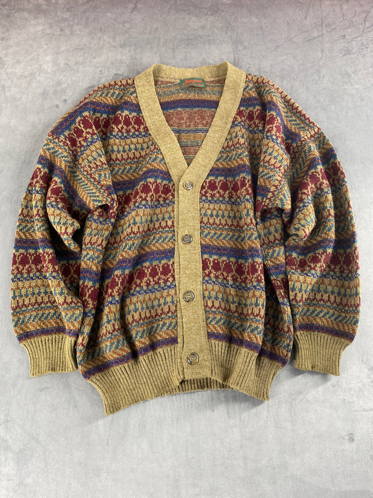 Cardigan in lana a fantasia fair-isle Janzen vintage – Uomo Taglia L