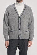Cardigan in lana grigio con profilo a contrasto FBM vintage – Uomo Taglia XL (IT 54)