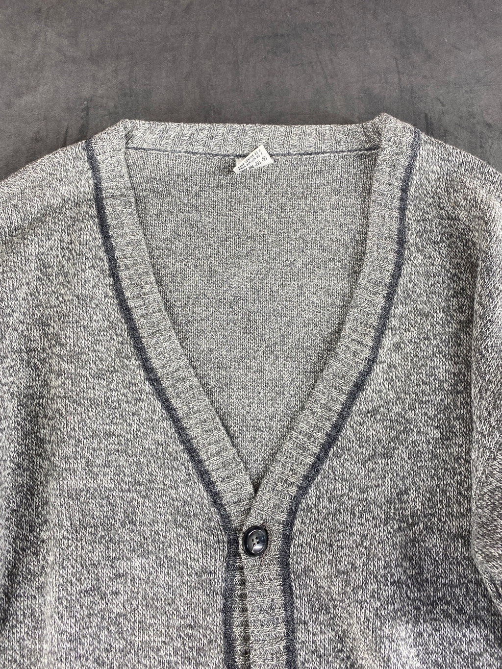 Cardigan in lana grigio con profilo a contrasto FBM vintage – Uomo Taglia XL (IT 54)