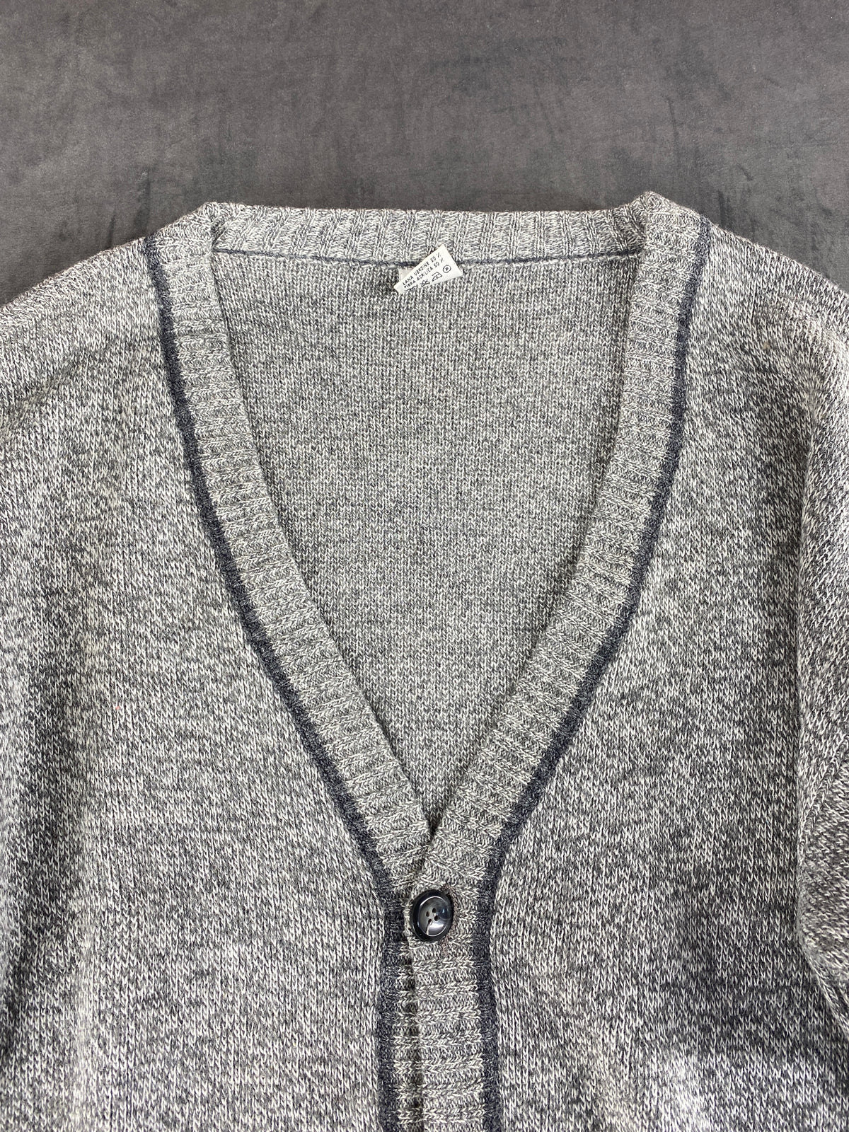 Cardigan in lana grigio con profilo a contrasto FBM vintage – Uomo Taglia XL (IT 54)