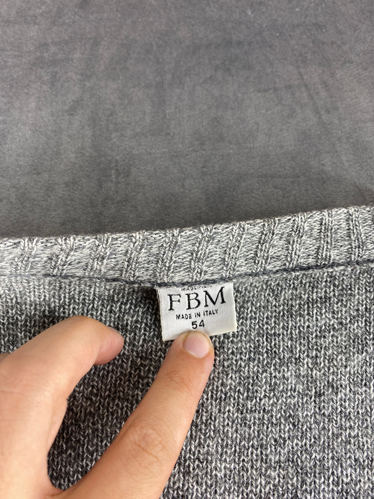 Cardigan in lana grigio con profilo a contrasto FBM vintage – Uomo Taglia XL (IT 54)