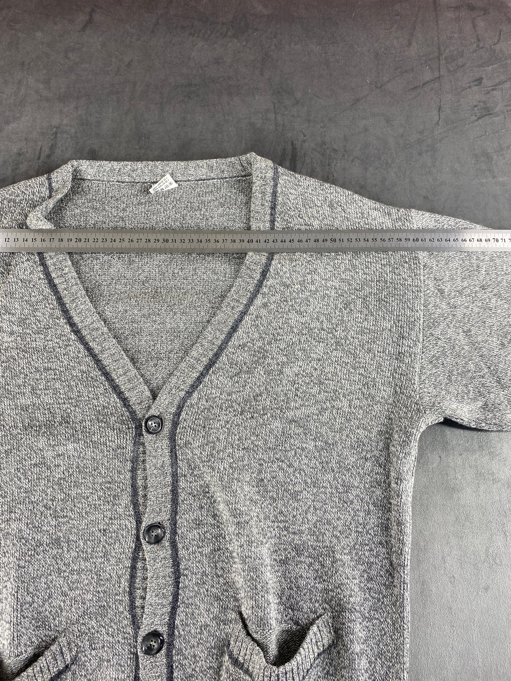 Cardigan in lana grigio con profilo a contrasto FBM vintage – Uomo Taglia XL (IT 54)