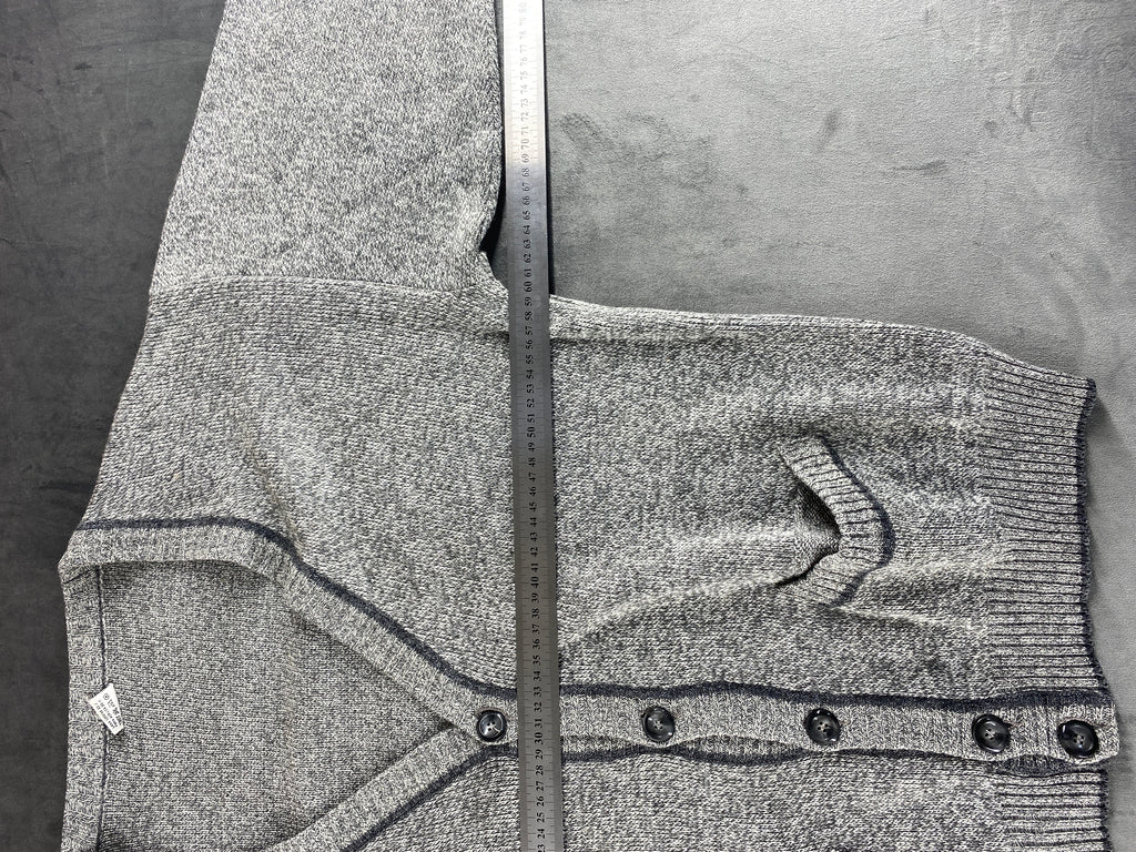Cardigan in lana grigio con profilo a contrasto FBM vintage – Uomo Taglia XL (IT 54)