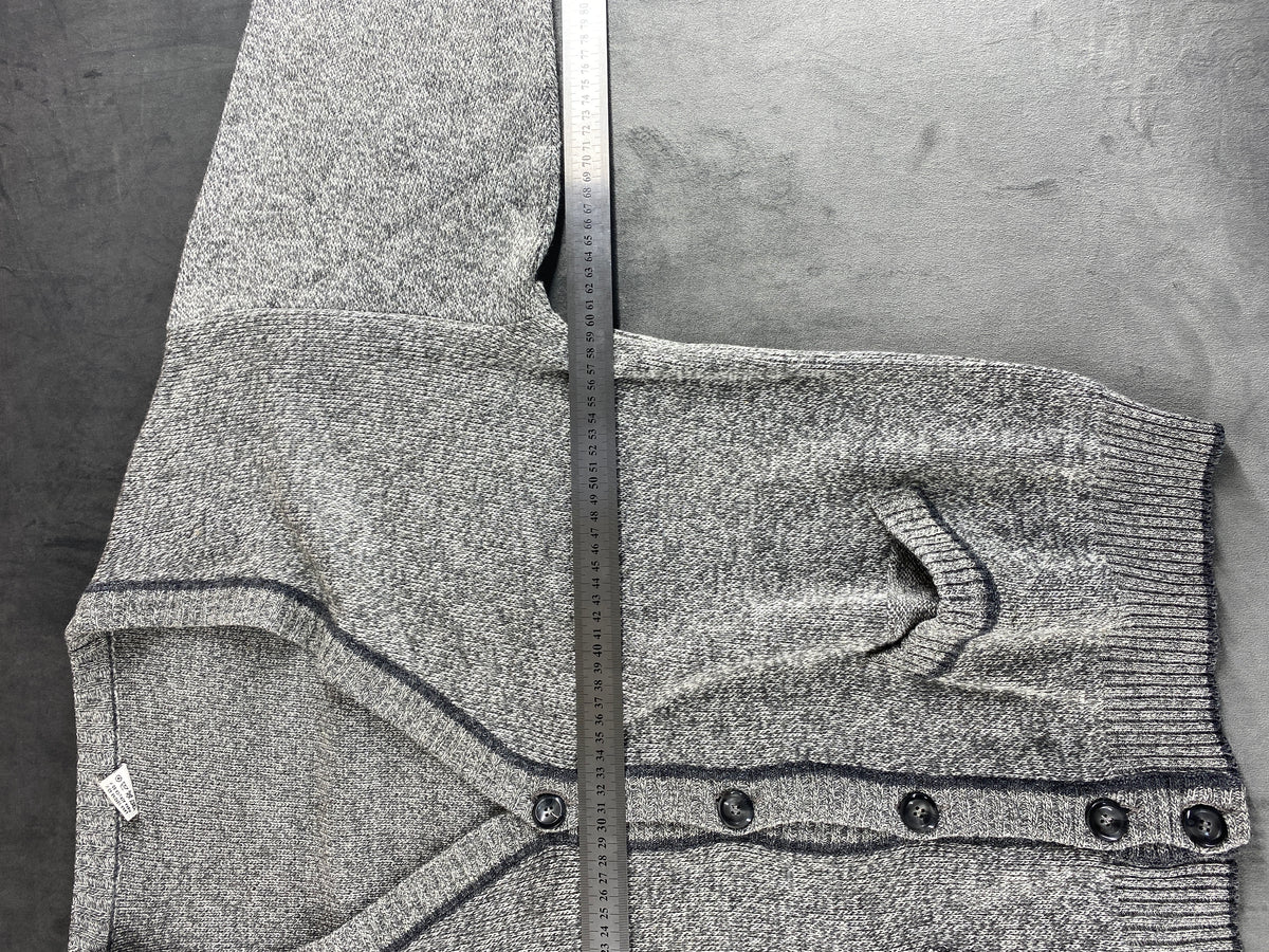 Cardigan in lana grigio con profilo a contrasto FBM vintage – Uomo Taglia XL (IT 54)