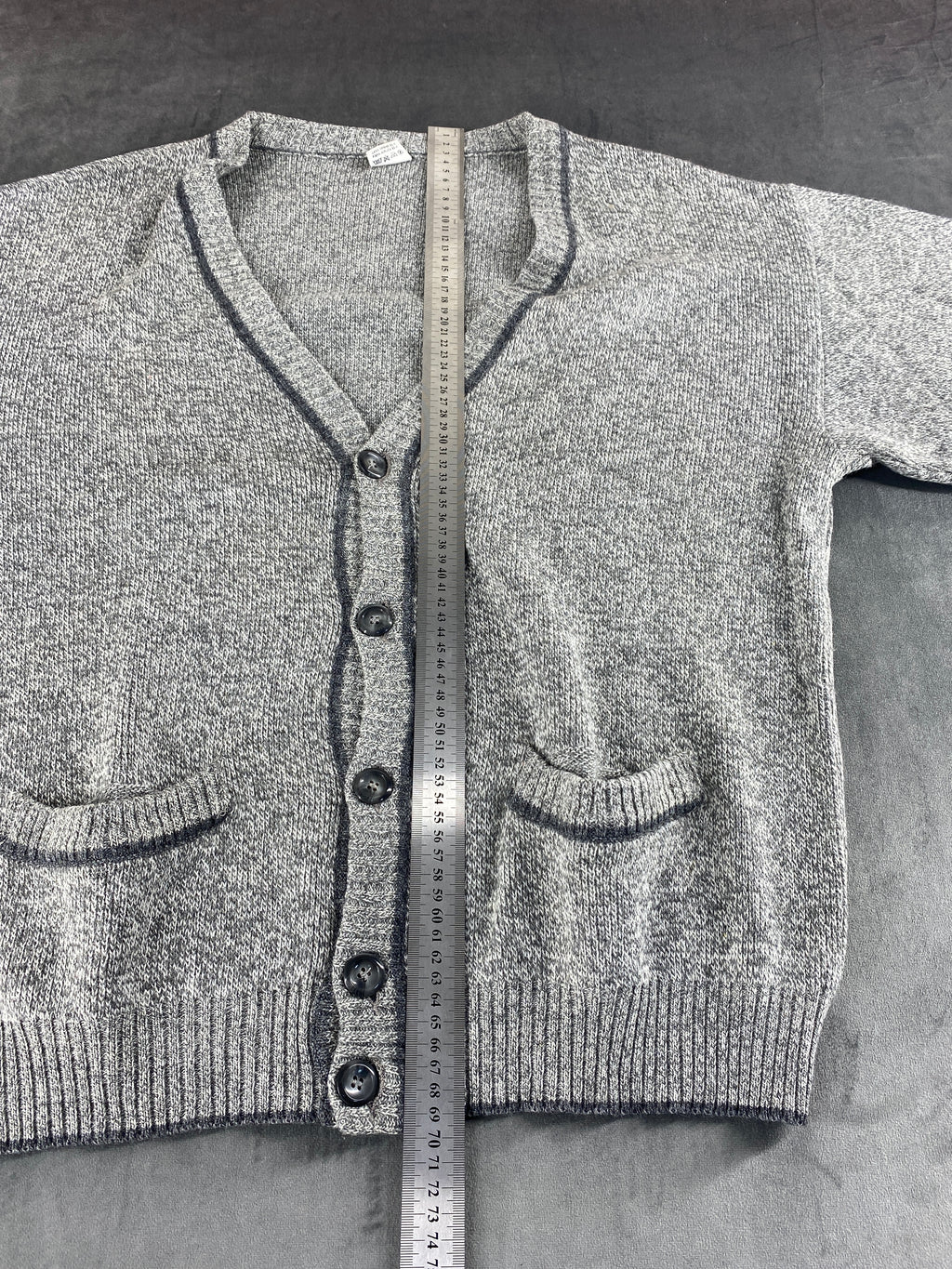Cardigan in lana grigio con profilo a contrasto FBM vintage – Uomo Taglia XL (IT 54)