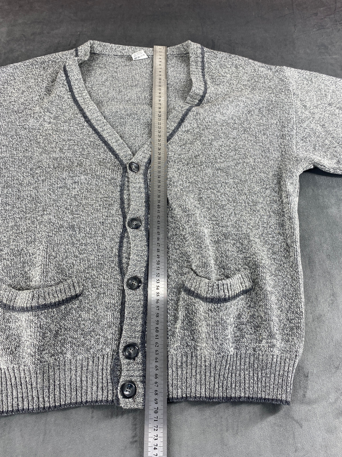 Cardigan in lana grigio con profilo a contrasto FBM vintage – Uomo Taglia XL (IT 54)