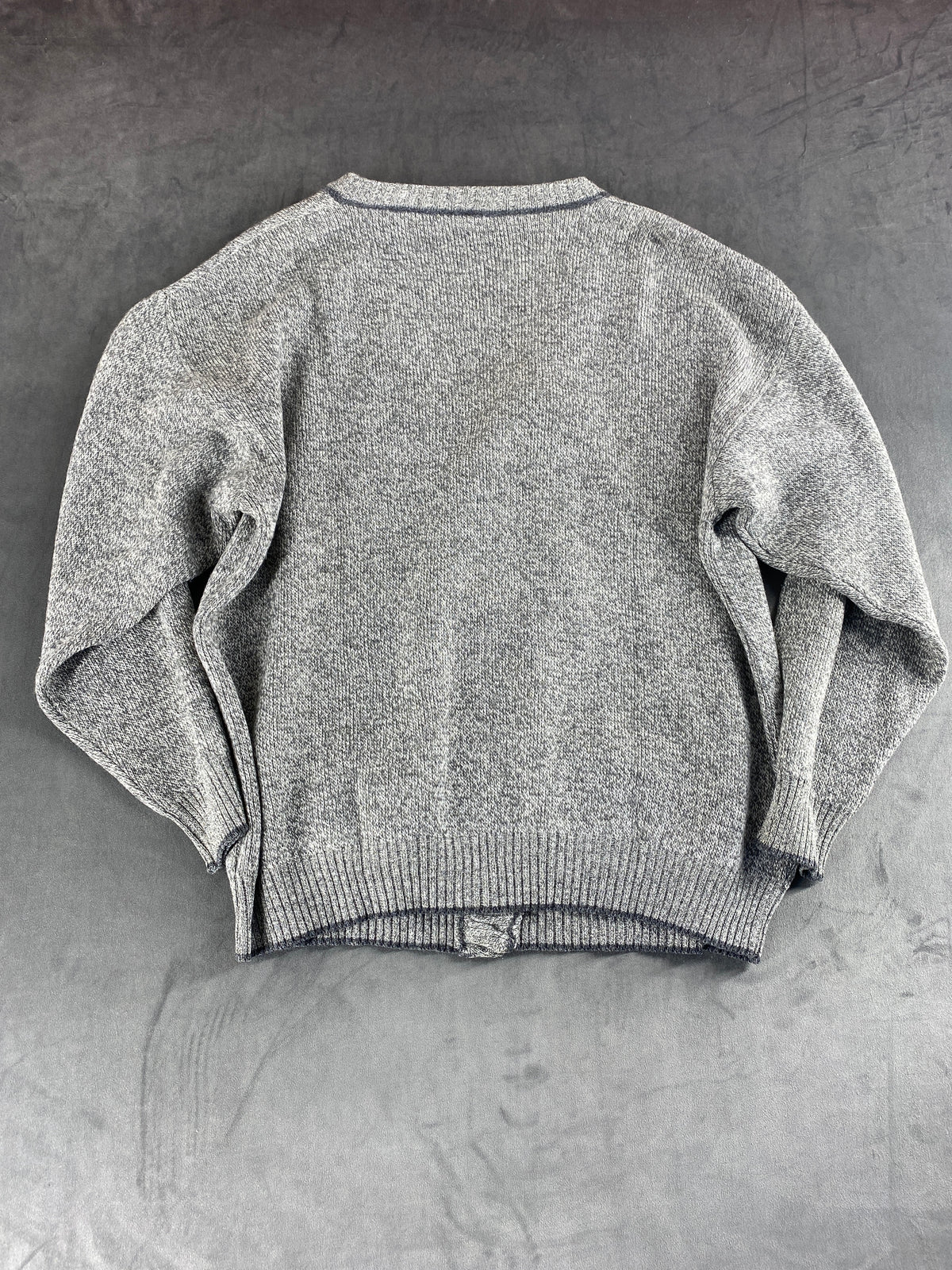 Cardigan in lana grigio con profilo a contrasto FBM vintage – Uomo Taglia XL (IT 54)