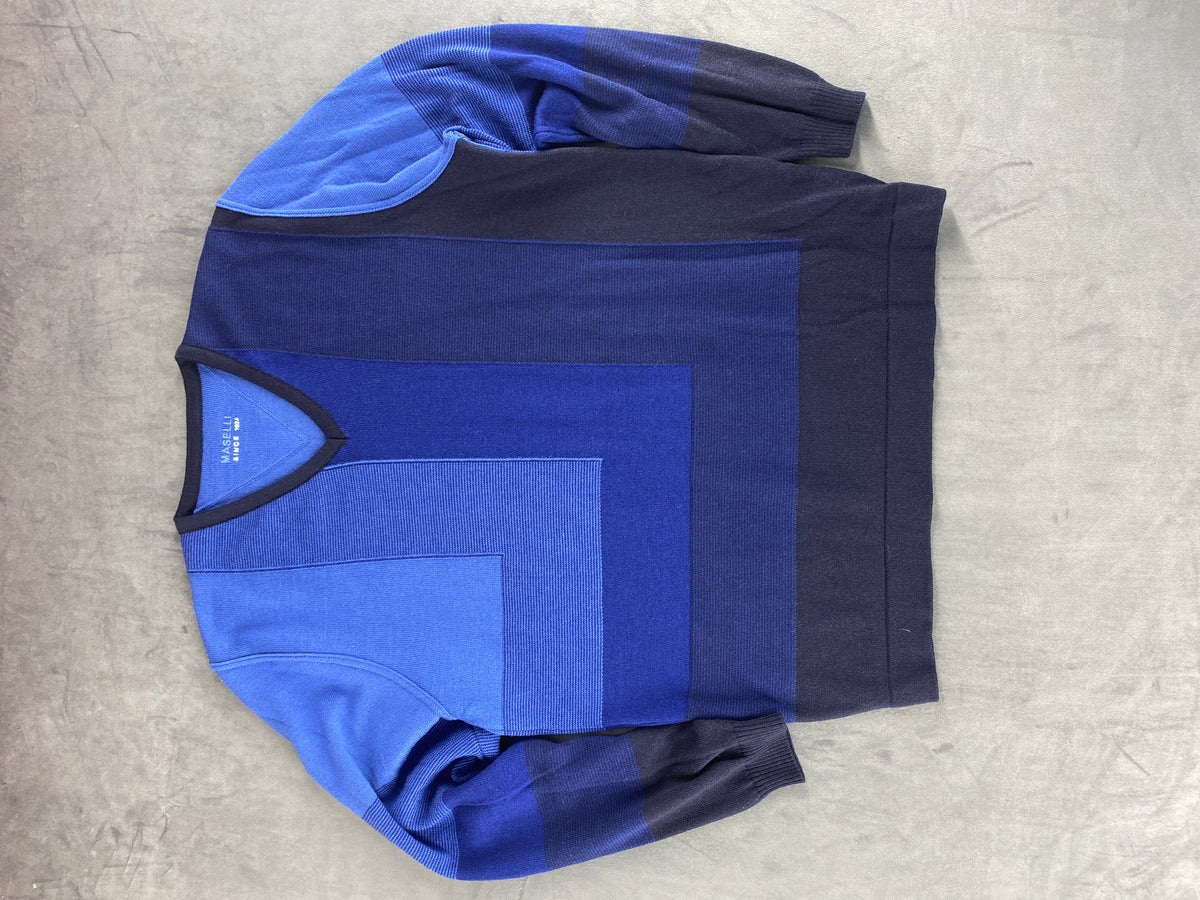 Maglione in lana merino color-block blu Maselli vintage – Uomo Taglia L