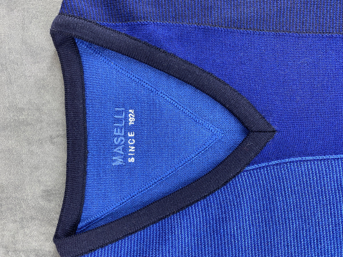 Maglione in lana merino color-block blu Maselli vintage – Uomo Taglia L