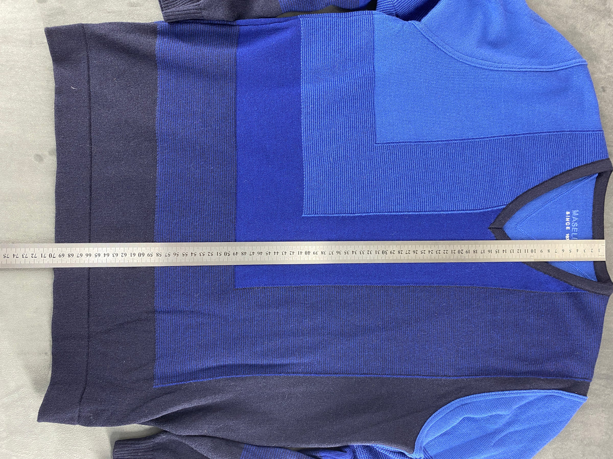 Maglione in lana merino color-block blu Maselli vintage – Uomo Taglia L