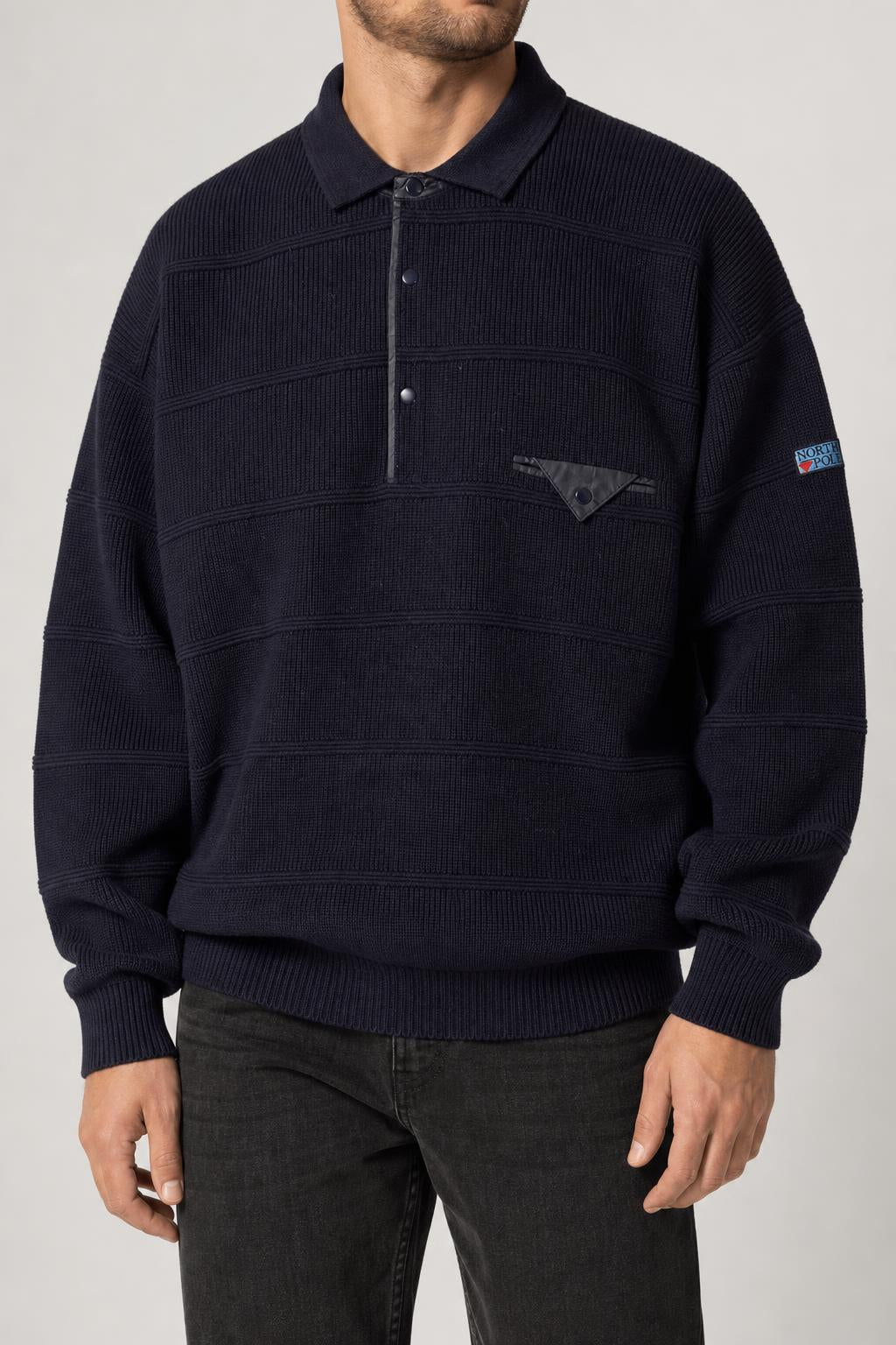 Maglione polo in maglia blu navy North Pole vintage – Uomo Taglia XL