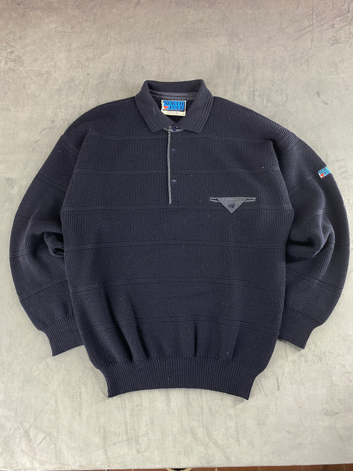 Maglione polo in maglia blu navy North Pole vintage – Uomo Taglia XL