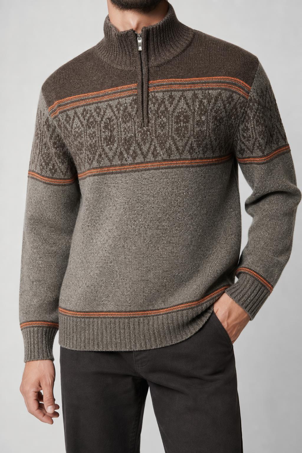Maglione mezza zip in maglia marrone a fantasia Biaggini vintage – Uomo Taglia L
