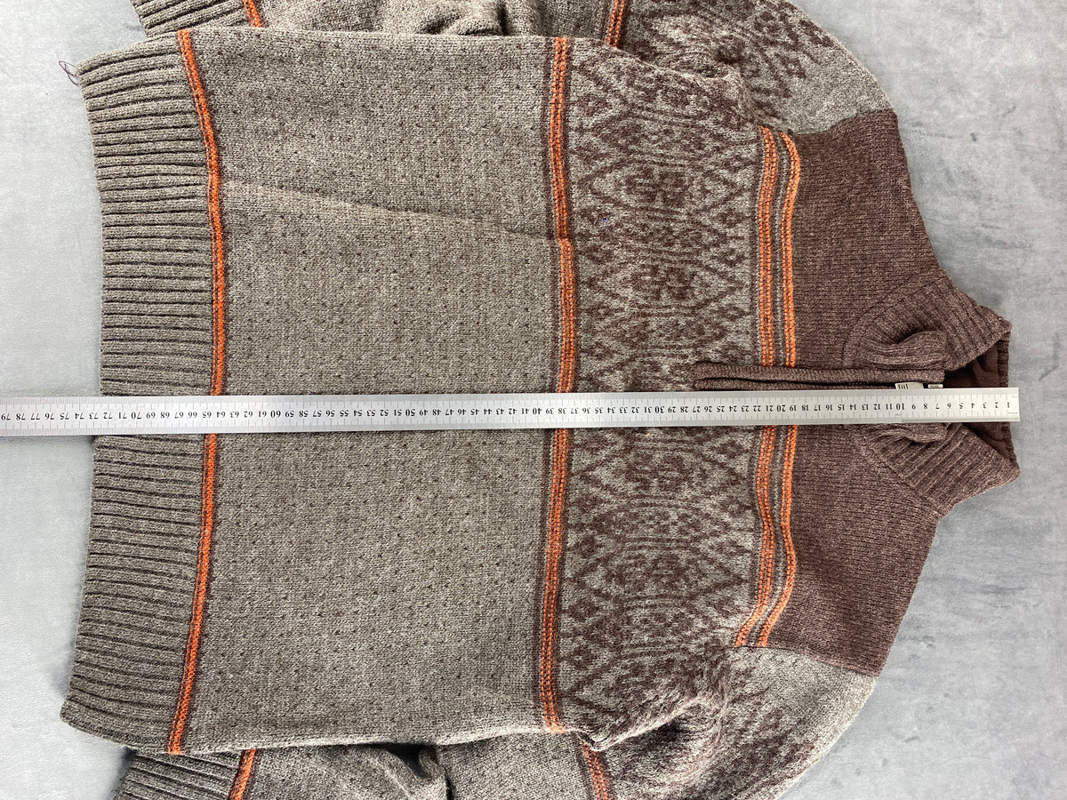 Maglione mezza zip in maglia marrone a fantasia Biaggini vintage – Uomo Taglia L