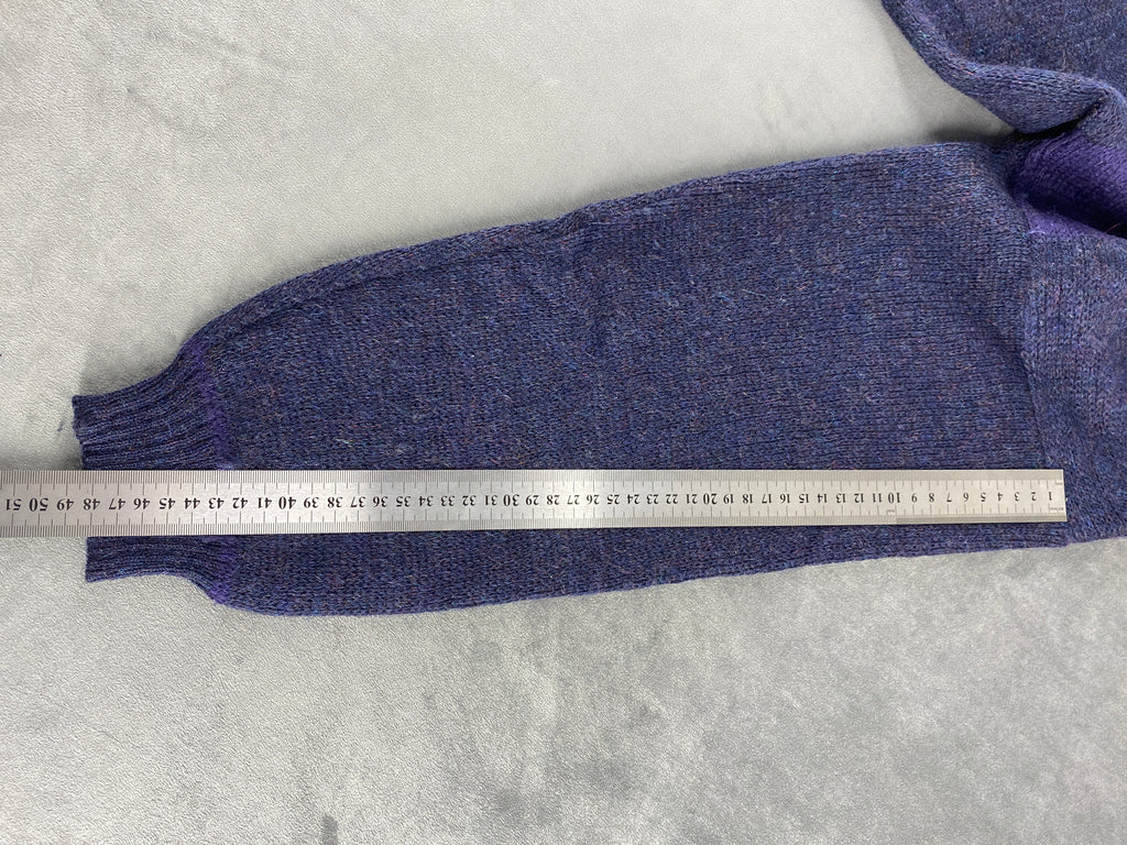 Maglione girocollo in lana blu-viola con banda vintage – Uomo Taglia M (IT 50)