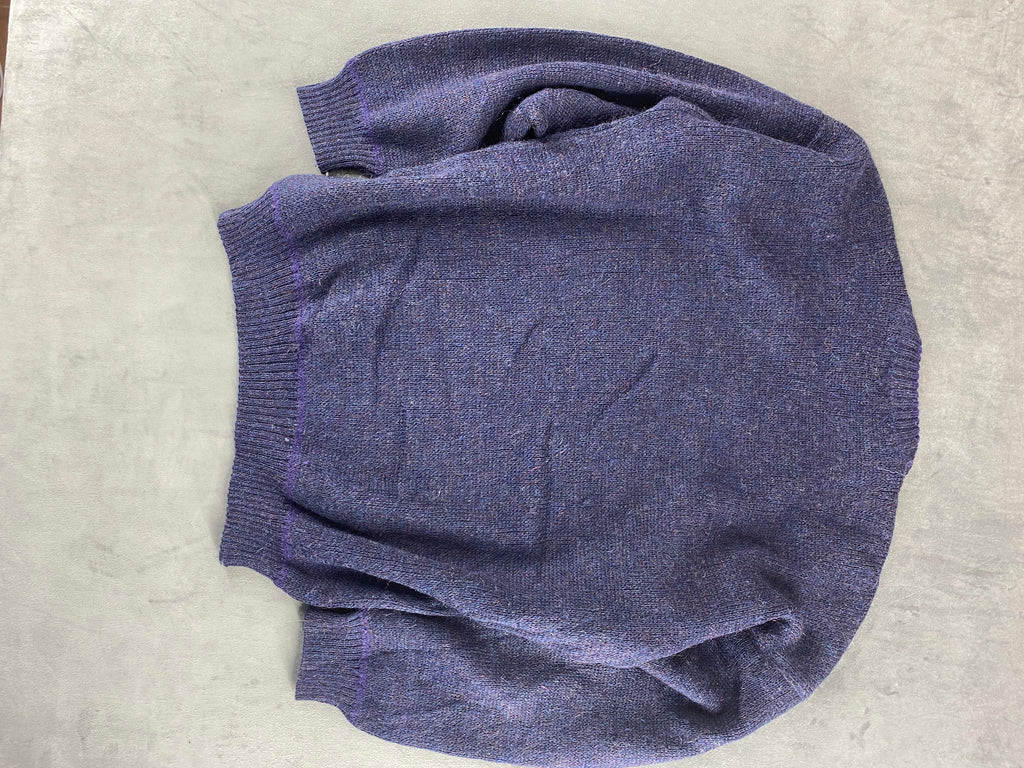 Maglione girocollo in lana blu-viola con banda vintage – Uomo Taglia M (IT 50)