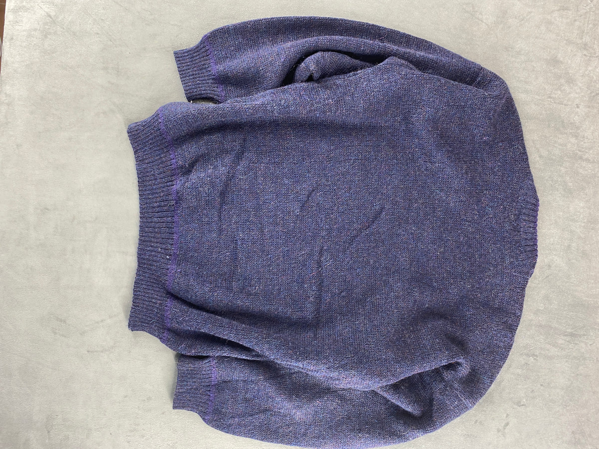 Maglione girocollo in lana blu-viola con banda vintage – Uomo Taglia M (IT 50)