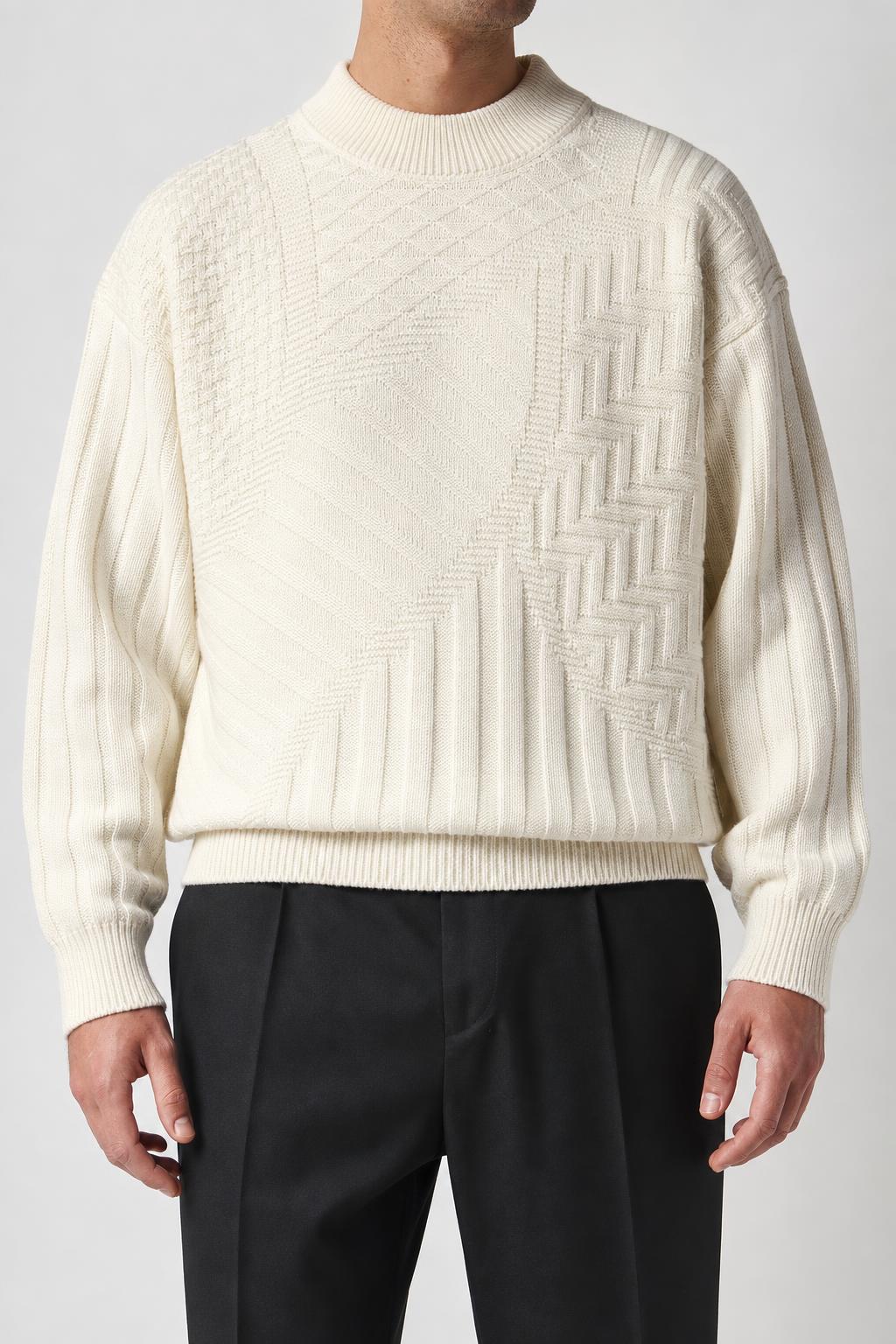 Maglione girocollo in maglia lavorata panna Tobiasport vintage – Uomo Taglia L