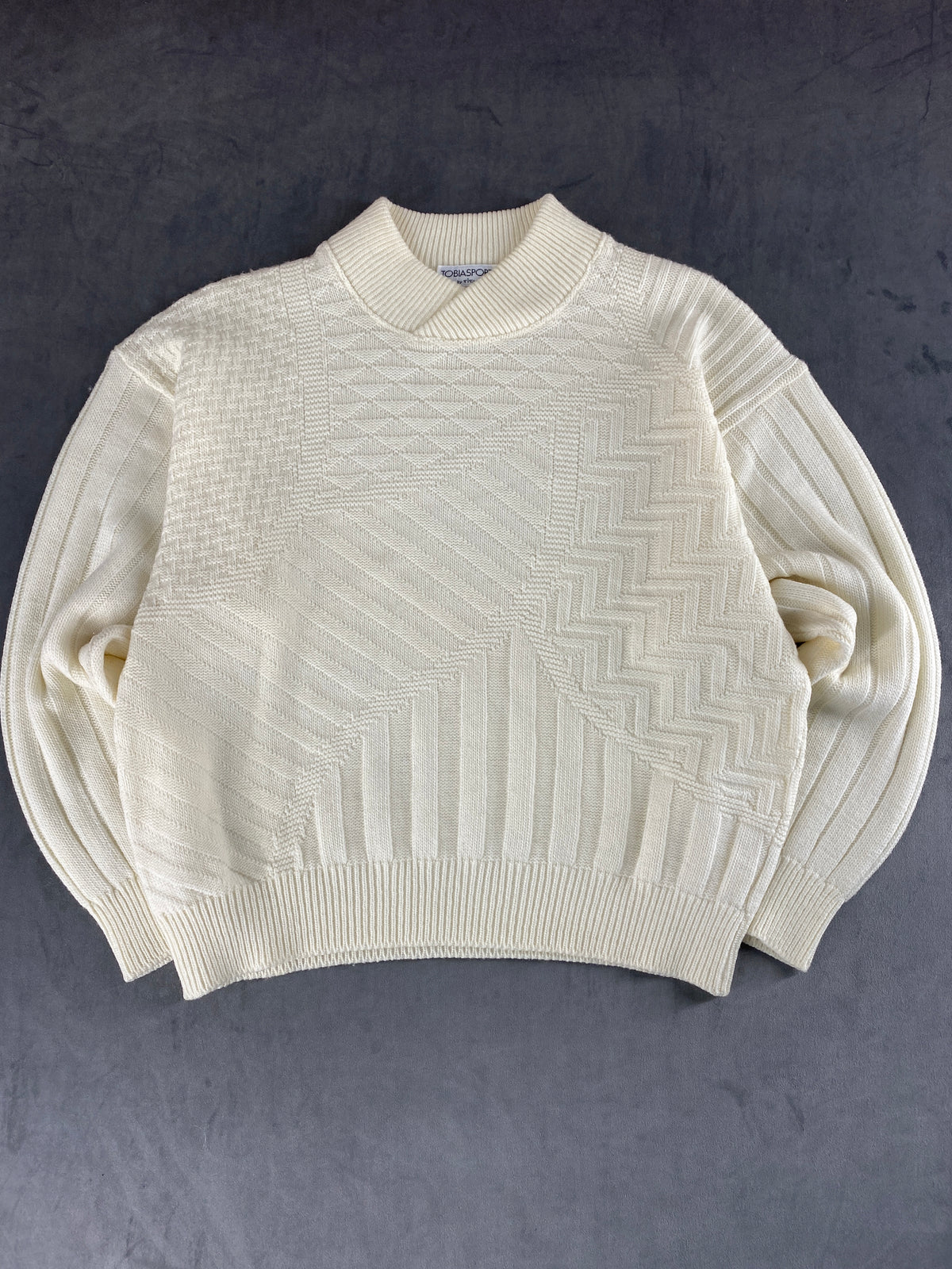 Maglione girocollo in maglia lavorata panna Tobiasport vintage – Uomo Taglia L