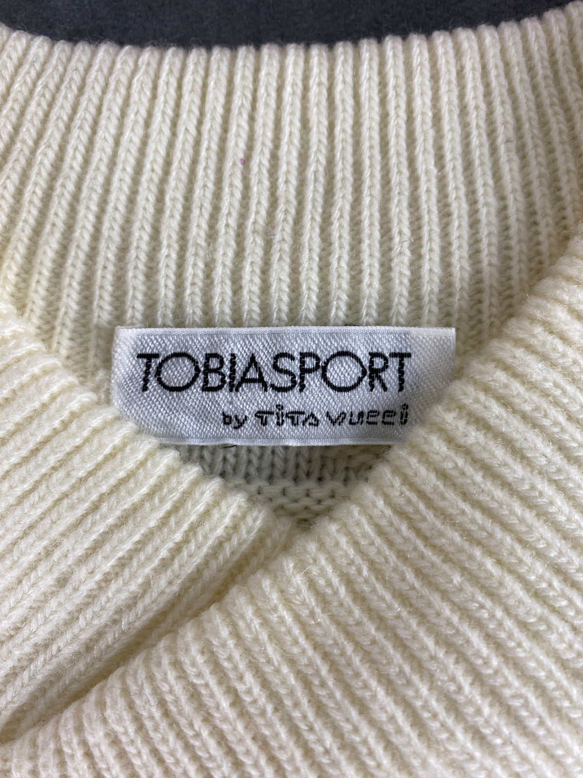 Maglione girocollo in maglia lavorata panna Tobiasport vintage – Uomo Taglia L