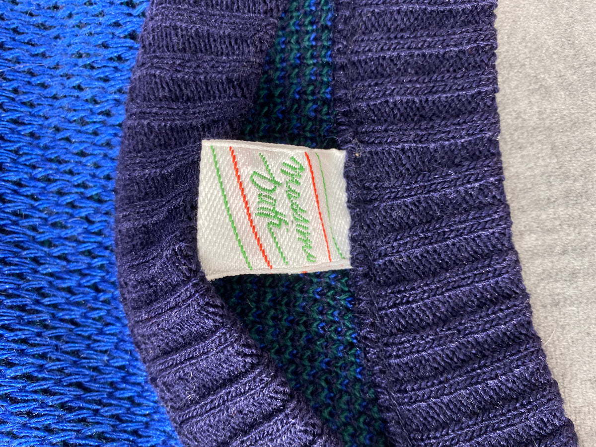 Maglione girocollo in maglia blu a fantasia vintage – Uomo Taglia L