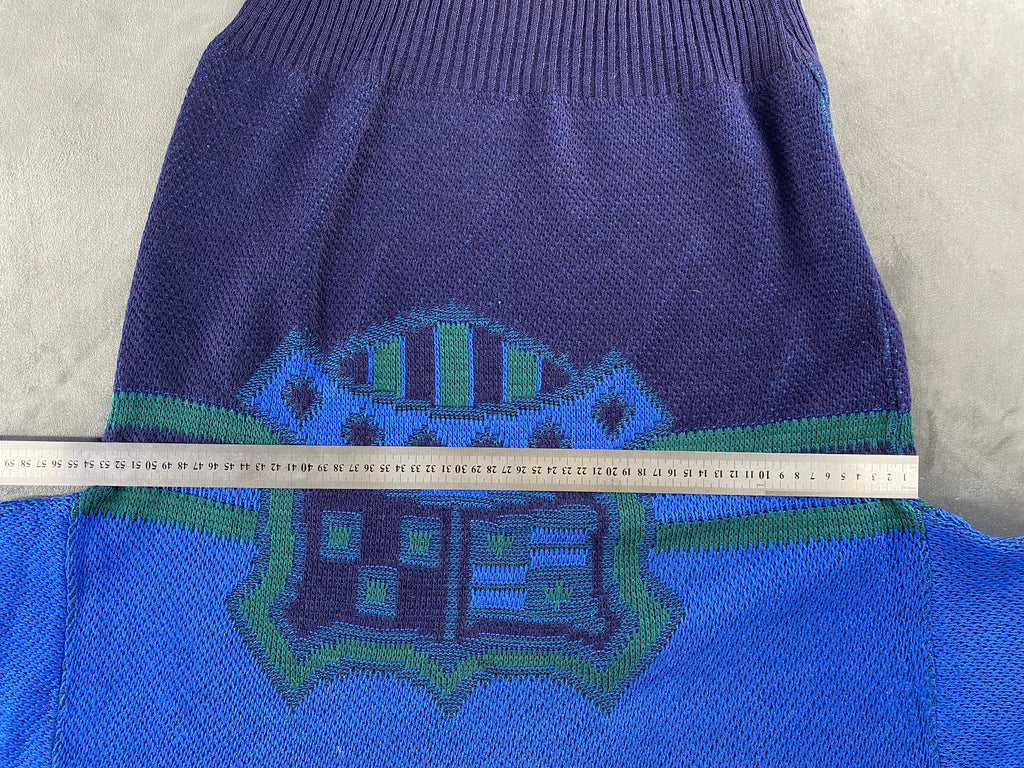 Maglione girocollo in maglia blu a fantasia vintage – Uomo Taglia L