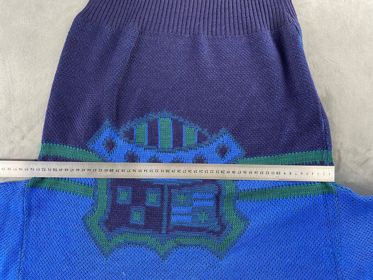 Maglione girocollo in maglia blu a fantasia vintage – Uomo Taglia L