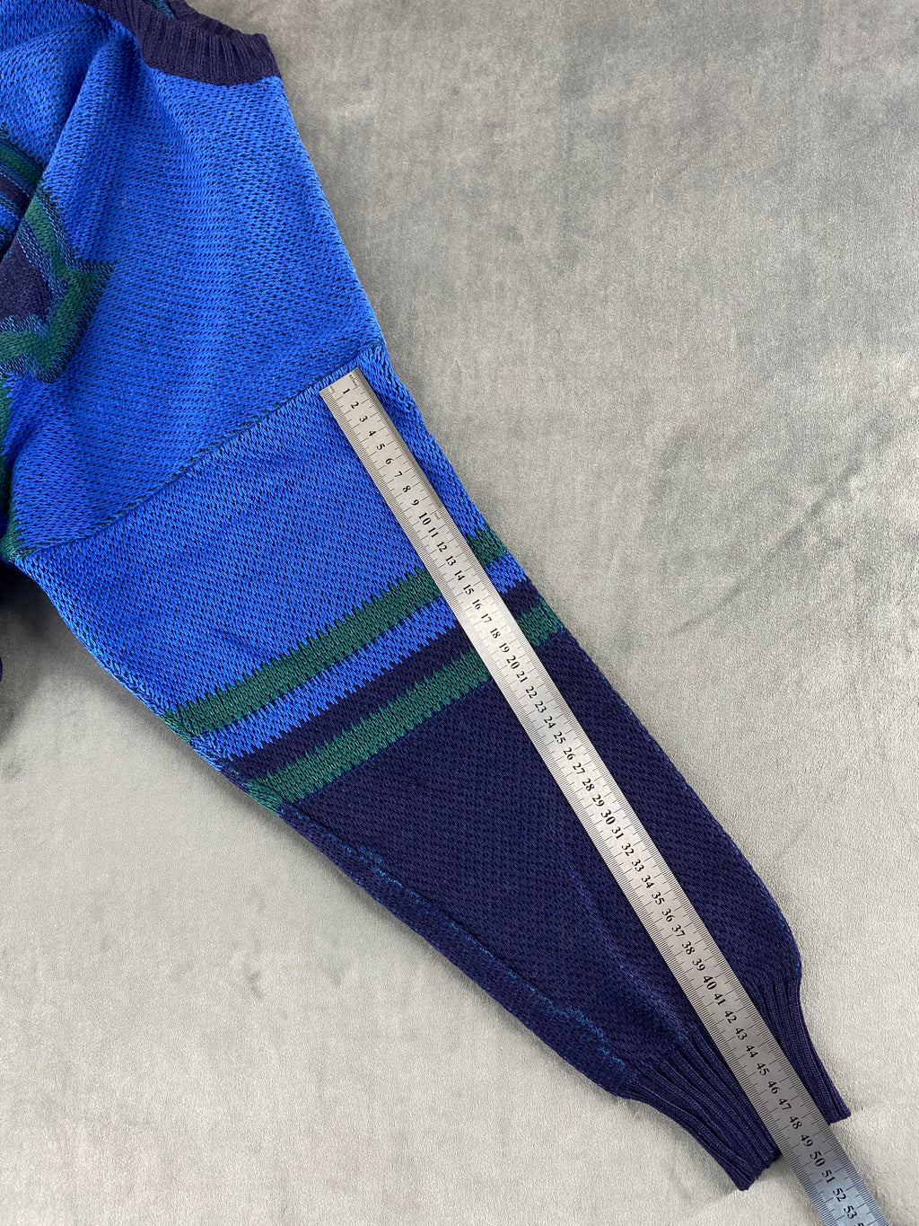Maglione girocollo in maglia blu a fantasia vintage – Uomo Taglia L