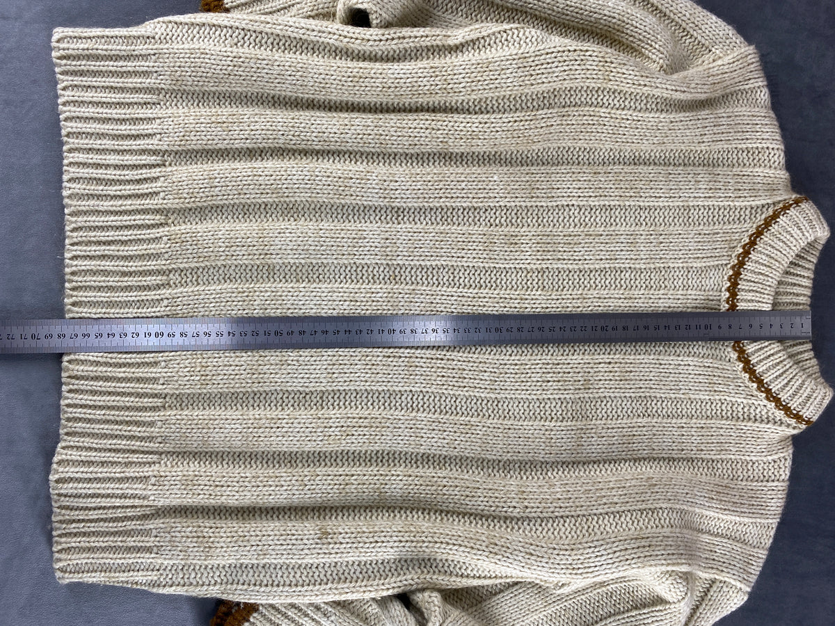 Maglione girocollo in maglia a coste panna vintage – Uomo Taglia L