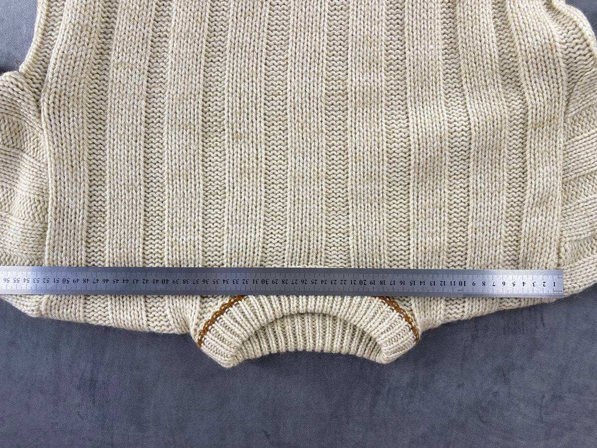 Maglione girocollo in maglia a coste panna vintage – Uomo Taglia L