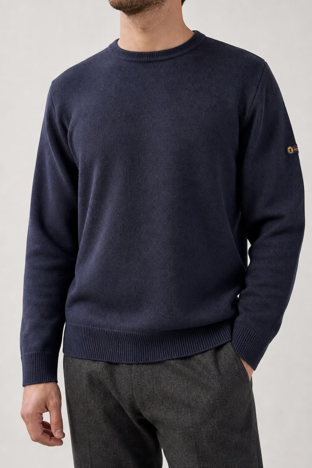 Maglione girocollo in maglia blu navy vintage – Uomo Taglia L