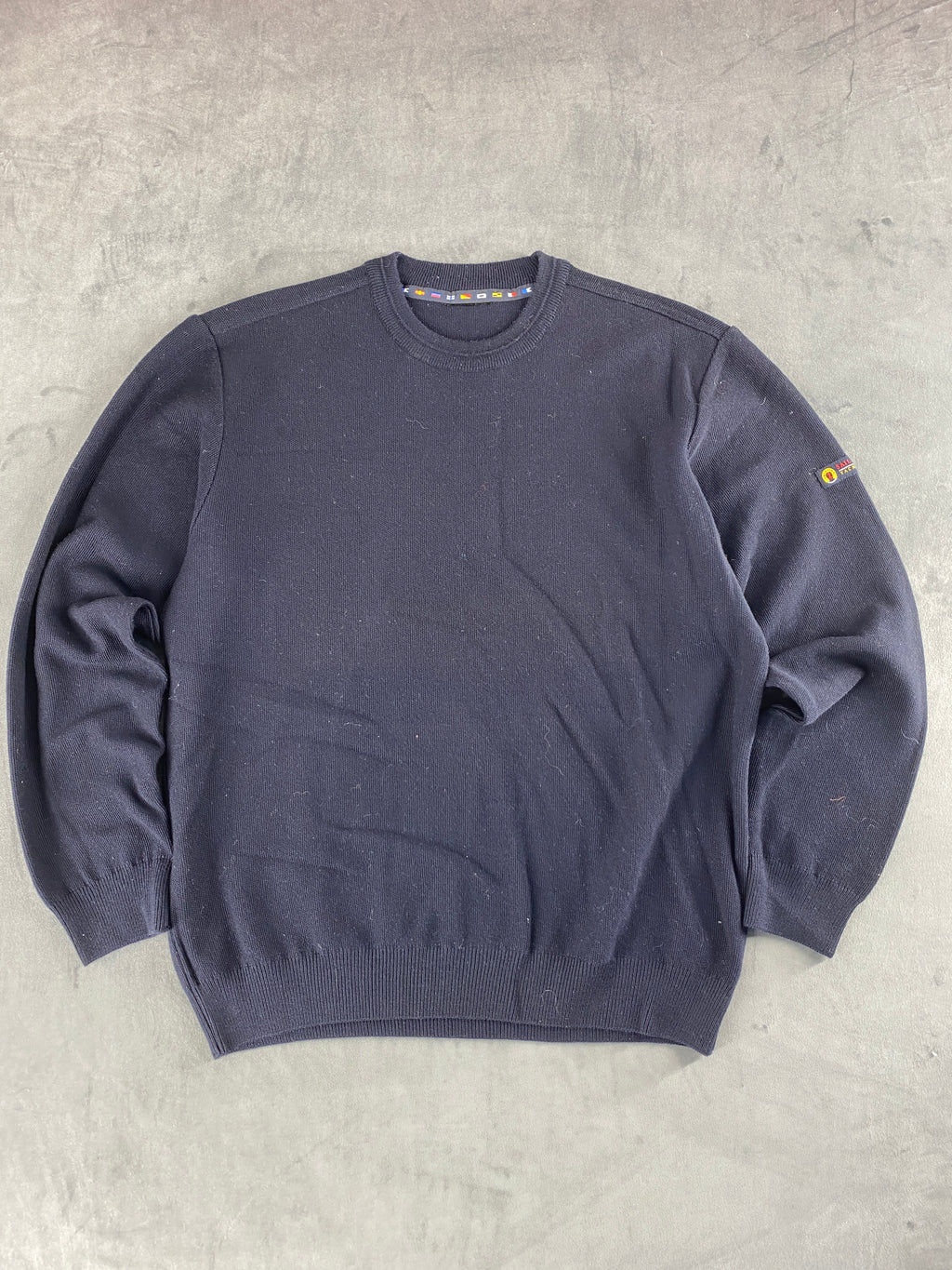 Maglione girocollo in maglia blu navy vintage – Uomo Taglia L