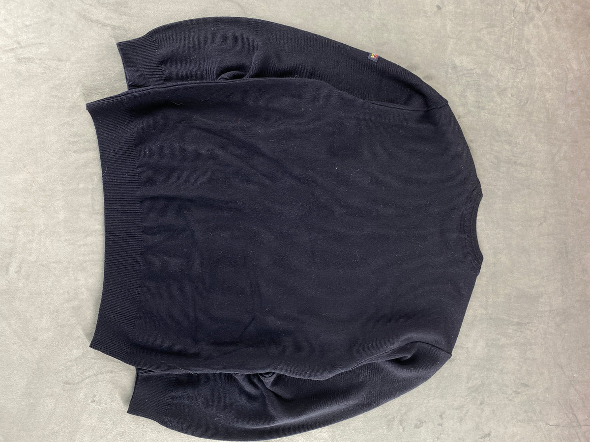Maglione girocollo in maglia blu navy vintage – Uomo Taglia L