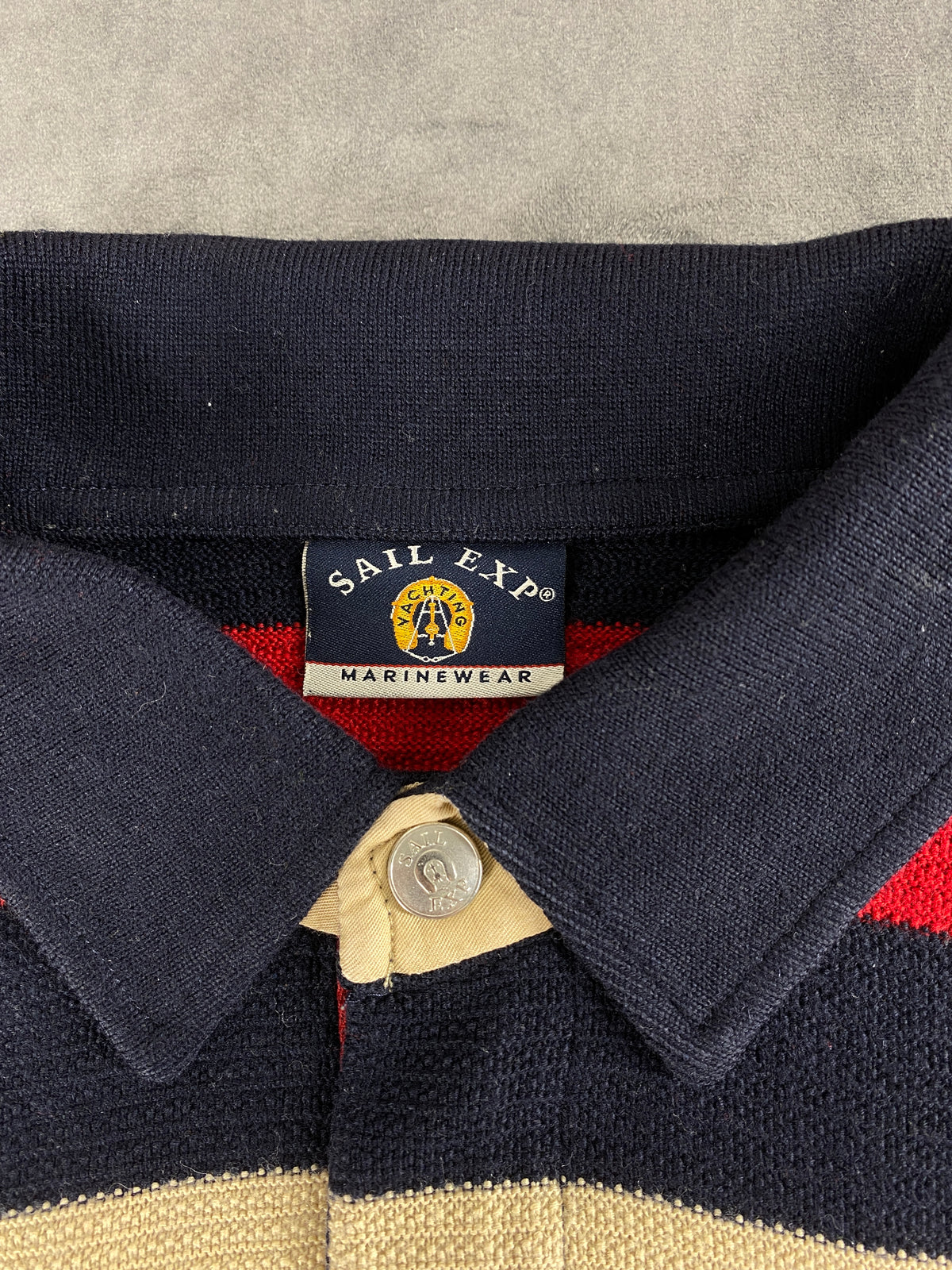Maglione polo a righe blu rosso e panna Sail Exp vintage – Uomo Taglia L