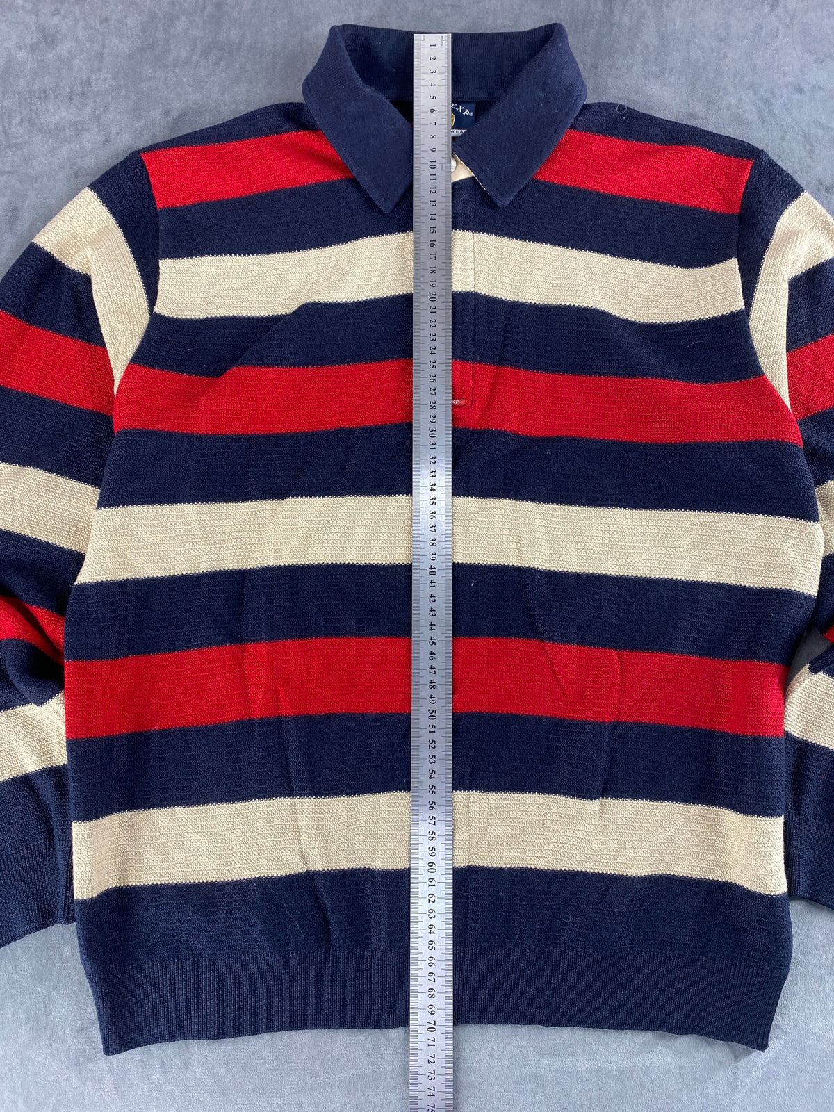 Maglione polo a righe blu rosso e panna Sail Exp vintage – Uomo Taglia L