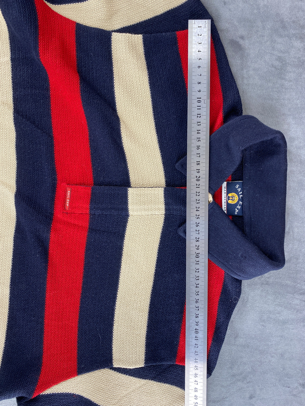 Maglione polo a righe blu rosso e panna Sail Exp vintage – Uomo Taglia L
