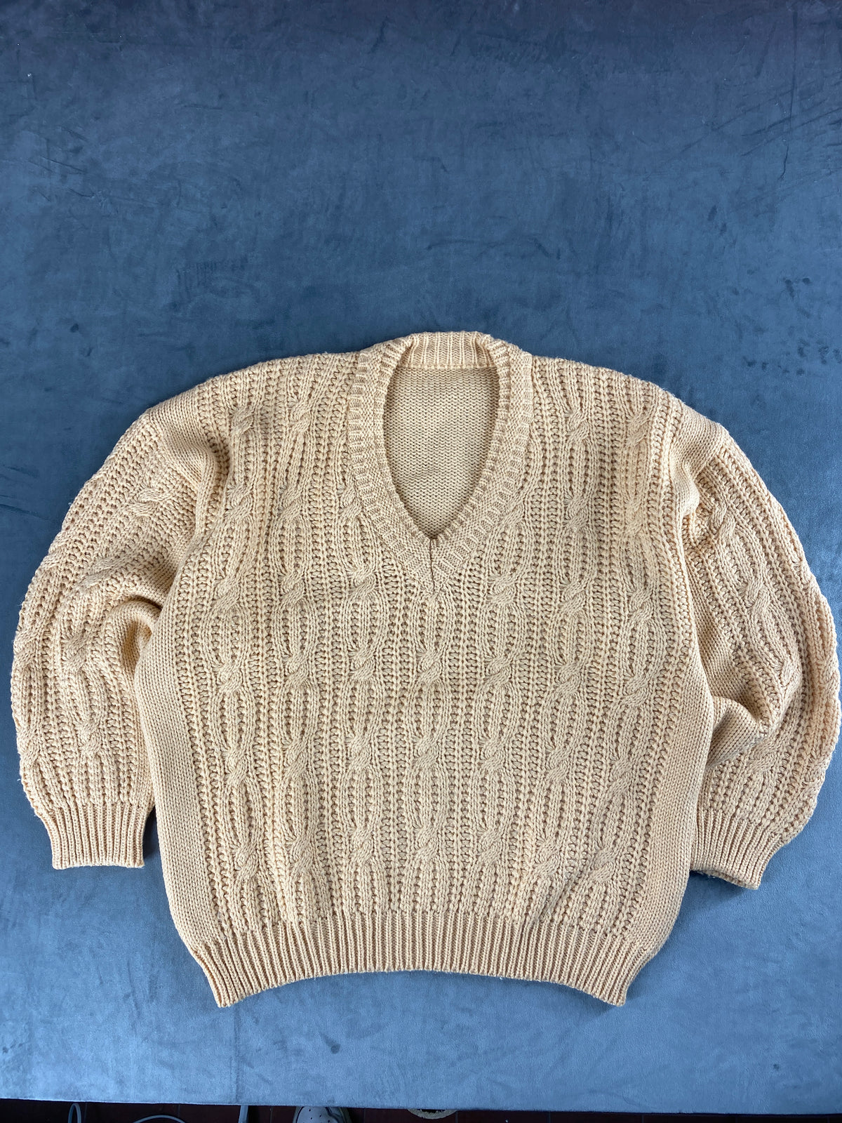 Maglione scollo a V a trecce panna vintage – Uomo Taglia L