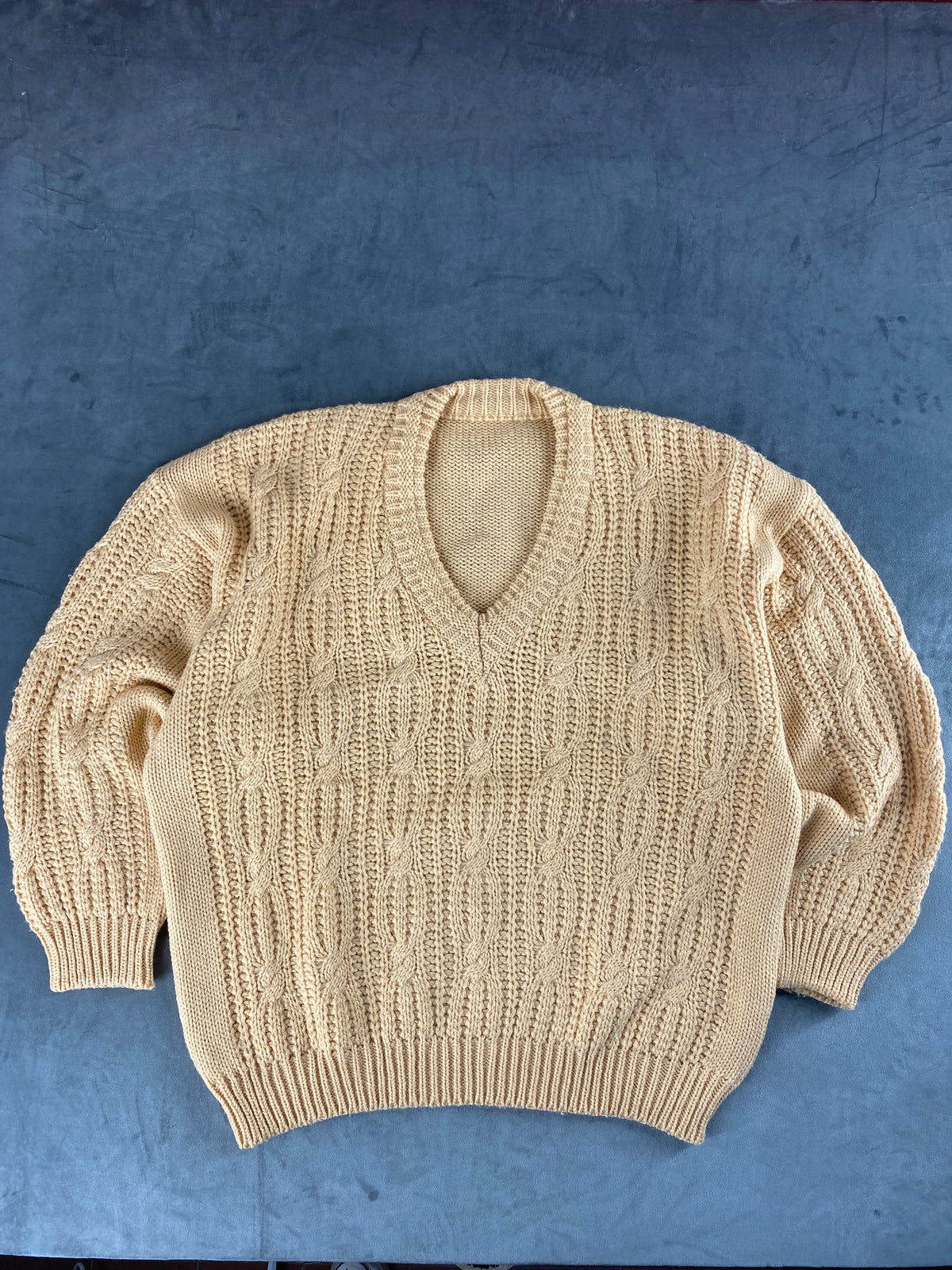 Maglione scollo a V a trecce panna vintage – Uomo Taglia L