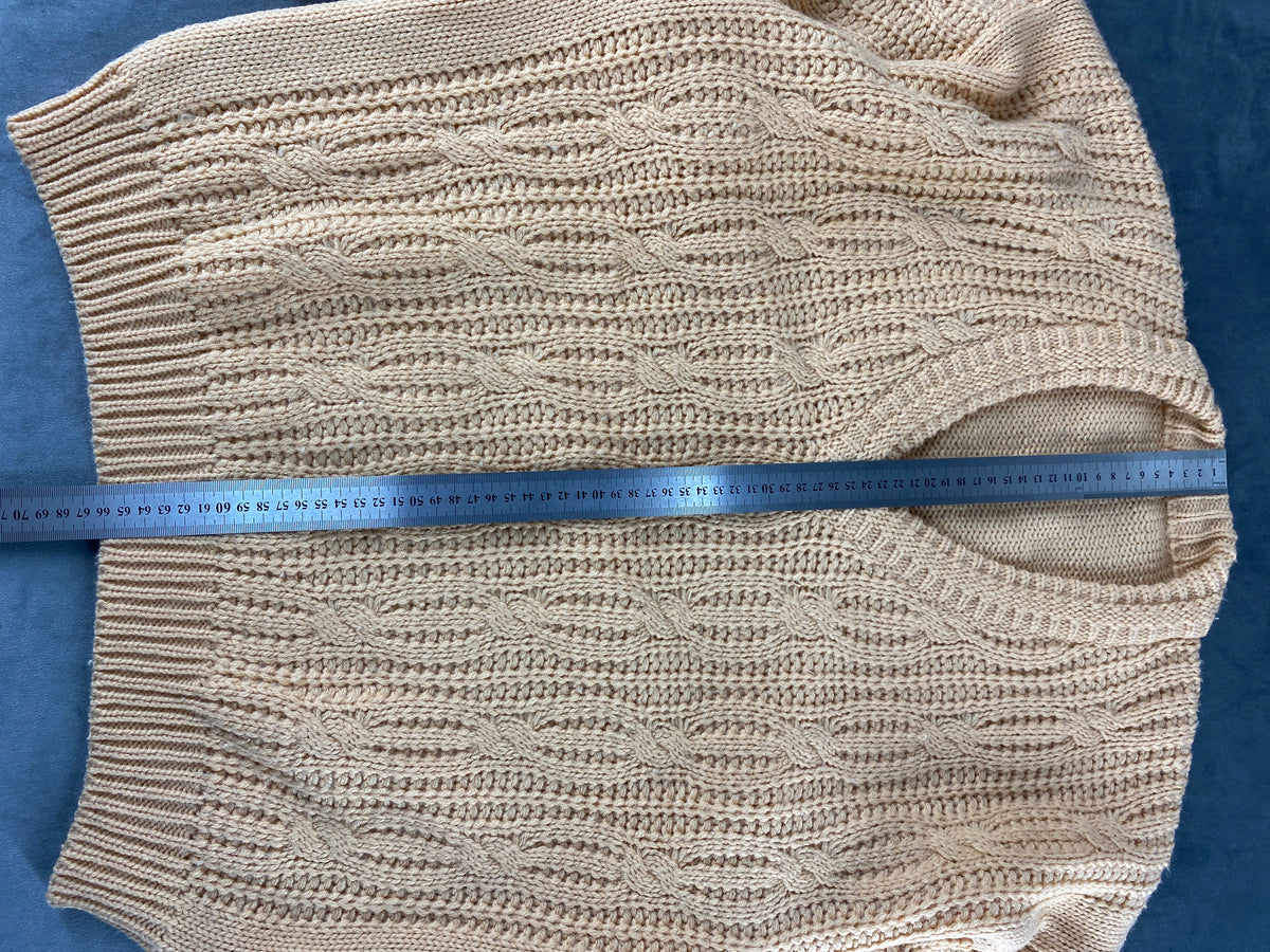 Maglione scollo a V a trecce panna vintage – Uomo Taglia L
