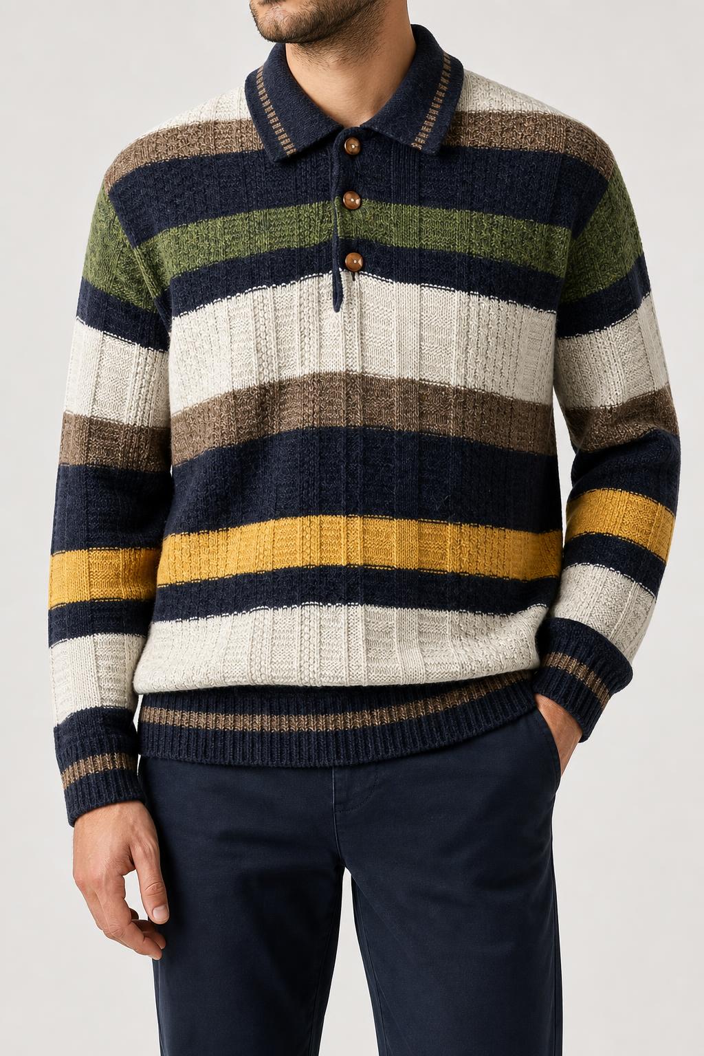 Maglione polo a righe multicolore vintage – Uomo Taglia L
