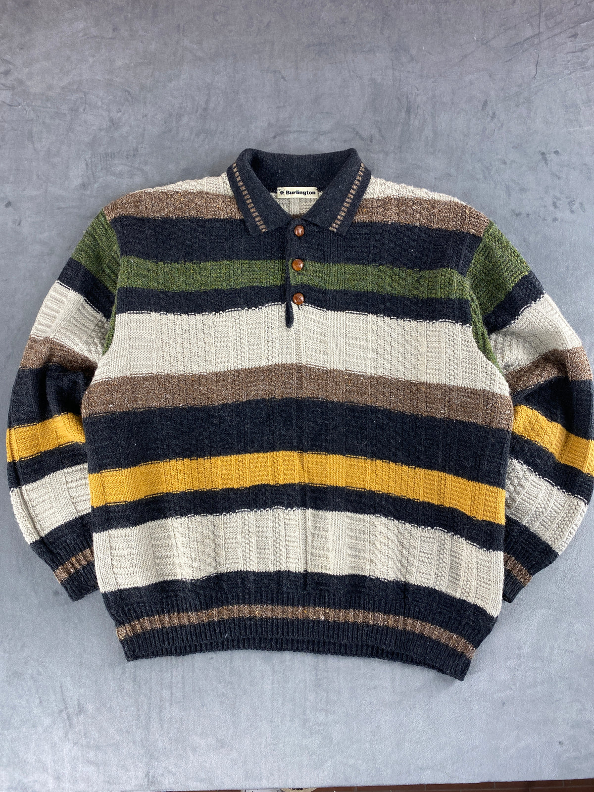 Maglione polo a righe multicolore vintage – Uomo Taglia L