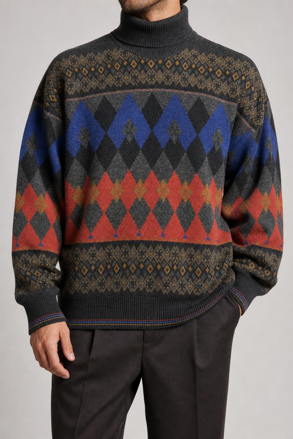 Maglione dolcevita a rombi multicolore Pro Man vintage – Uomo Taglia L