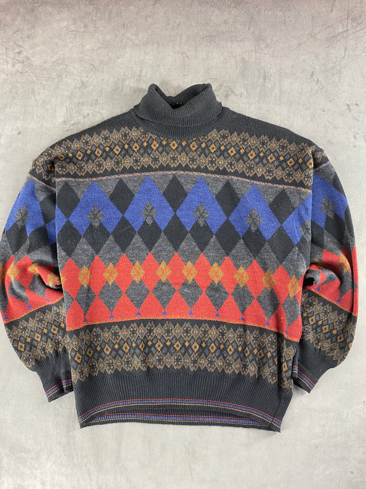 Maglione dolcevita a rombi multicolore Pro Man vintage – Uomo Taglia L